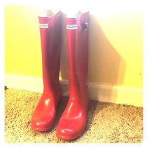 Red Tall Hunter Boots Women size 10 with buckle